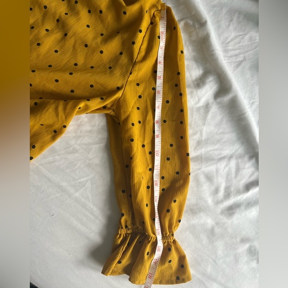 Mustard polkadot 3/4 sleeve blouse with bow - Picture 3 of 7